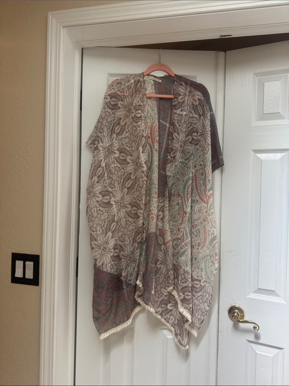 Free People Boho Floral Paisley Kaftan in Cream and Brown